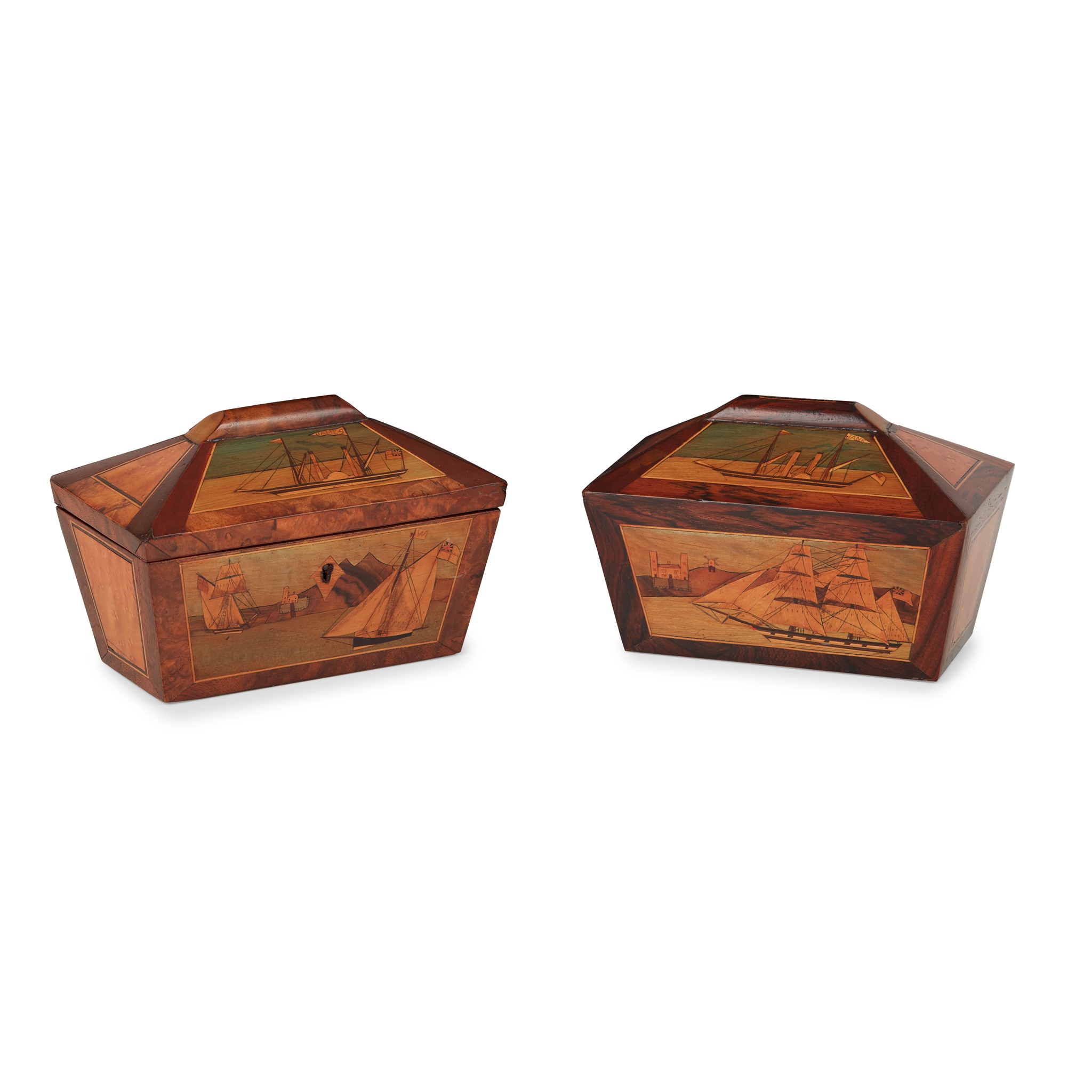 MATCHED PAIR OF TRINITY HOUSE MARQUETRY BOXES
