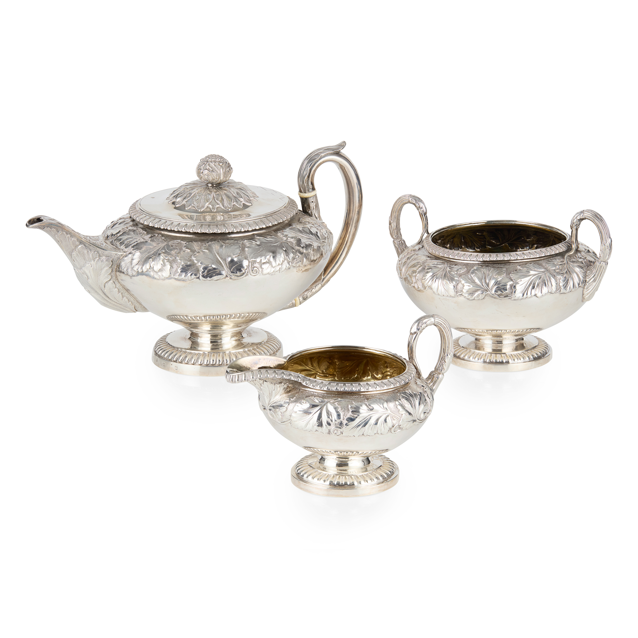 A REGENCY SCOTTISH SILVER THREE PIECE TEA SERVICE