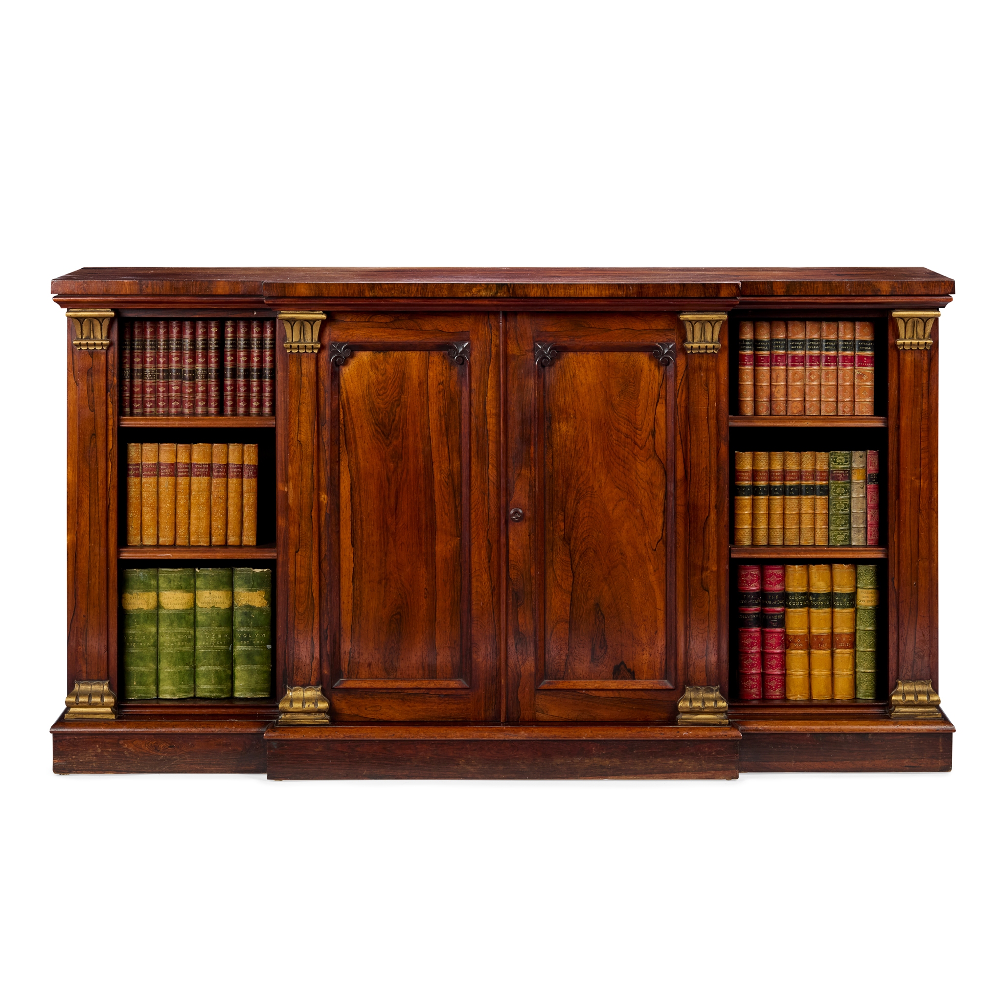 GEORGE IV ROSEWOOD AND PARCEL GILT LOW BOOKCASE CABINET
