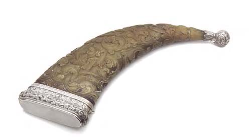 A mounted dress powder horn,