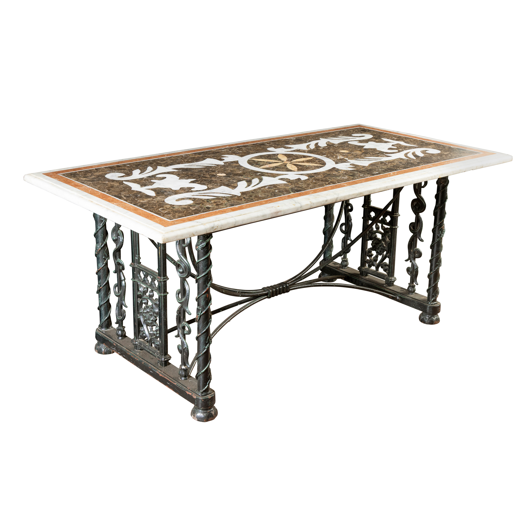 A MATCHED PAIR OF MARBLE TOP CENTRE TABLES
