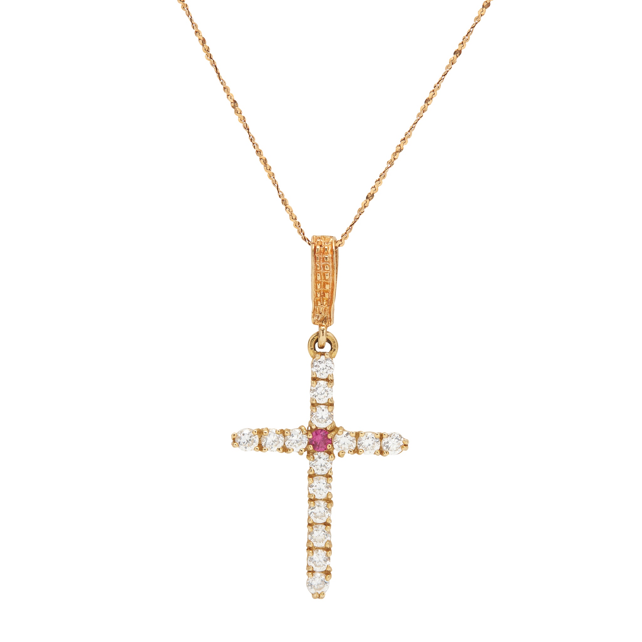 A ruby and diamond set pendant cross