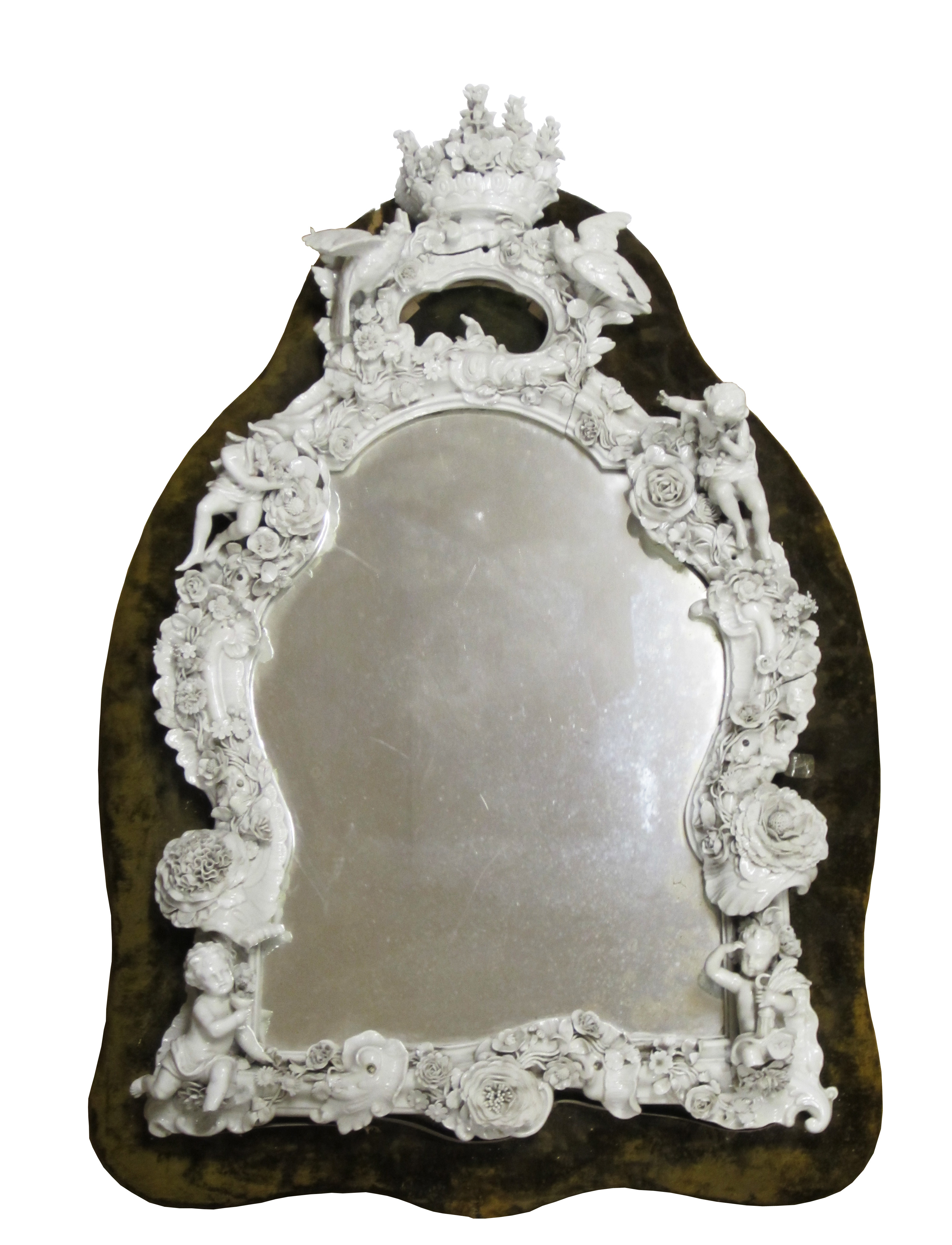 MEISSEN STYLE BLANC DE CHINE PORCELAIN FRAMED MIRROR