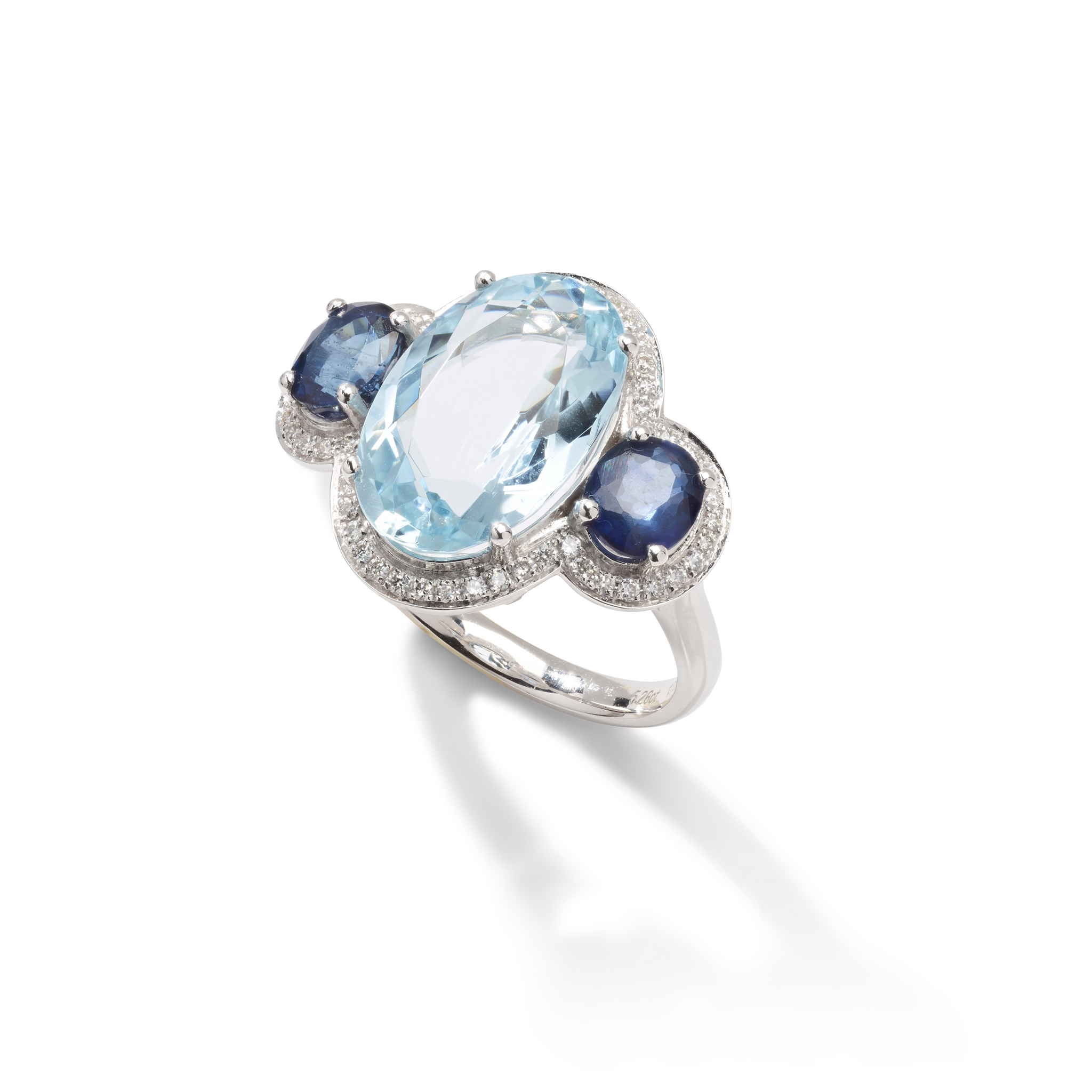 An aquamarine, sapphire and diamond cocktail ring