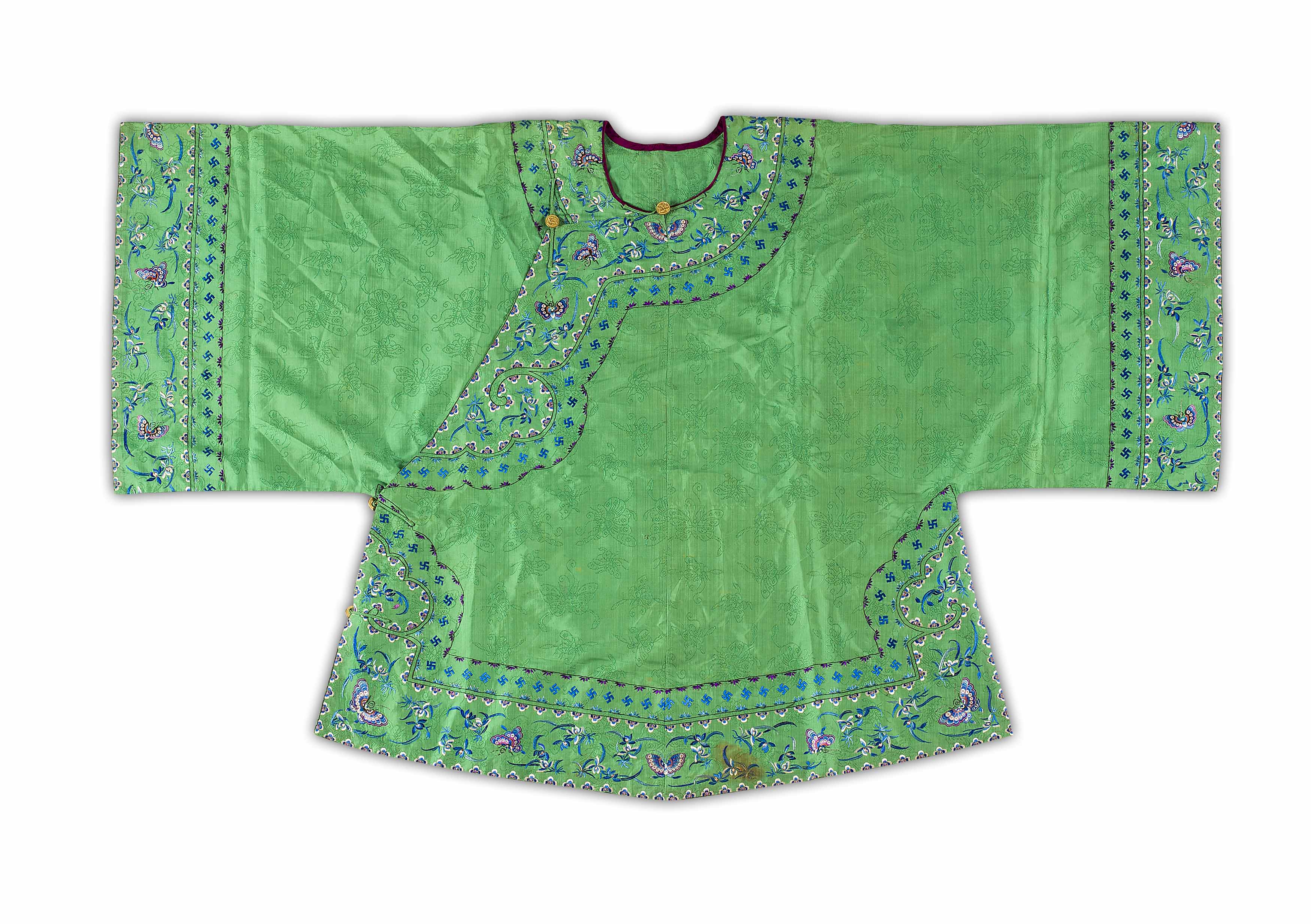 TWO GREEN SILK BROCADE INFORMAL DAY JACKETS