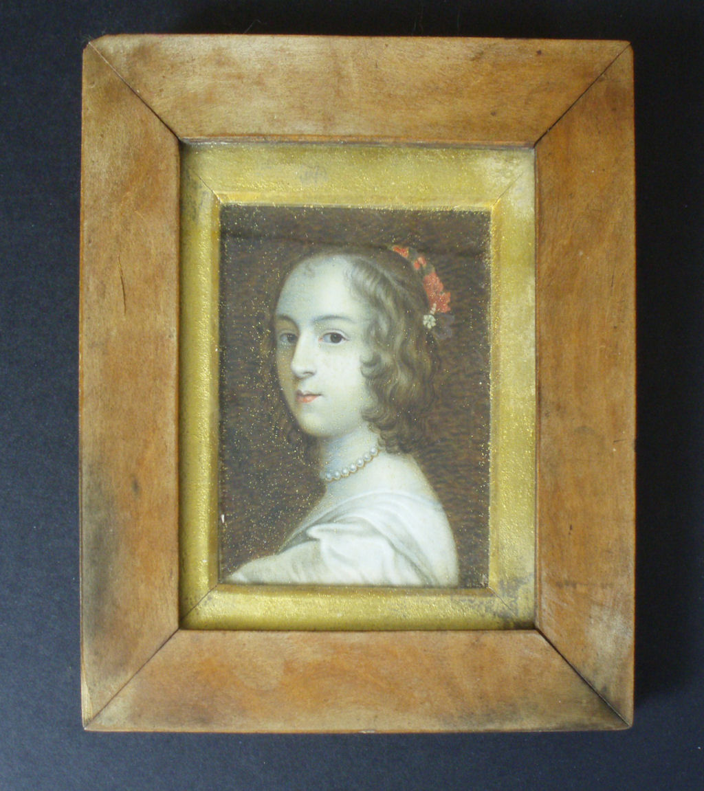 A 19th century portrait miniature of a young lady After the painting of Margaret Lemon by Van Dyck