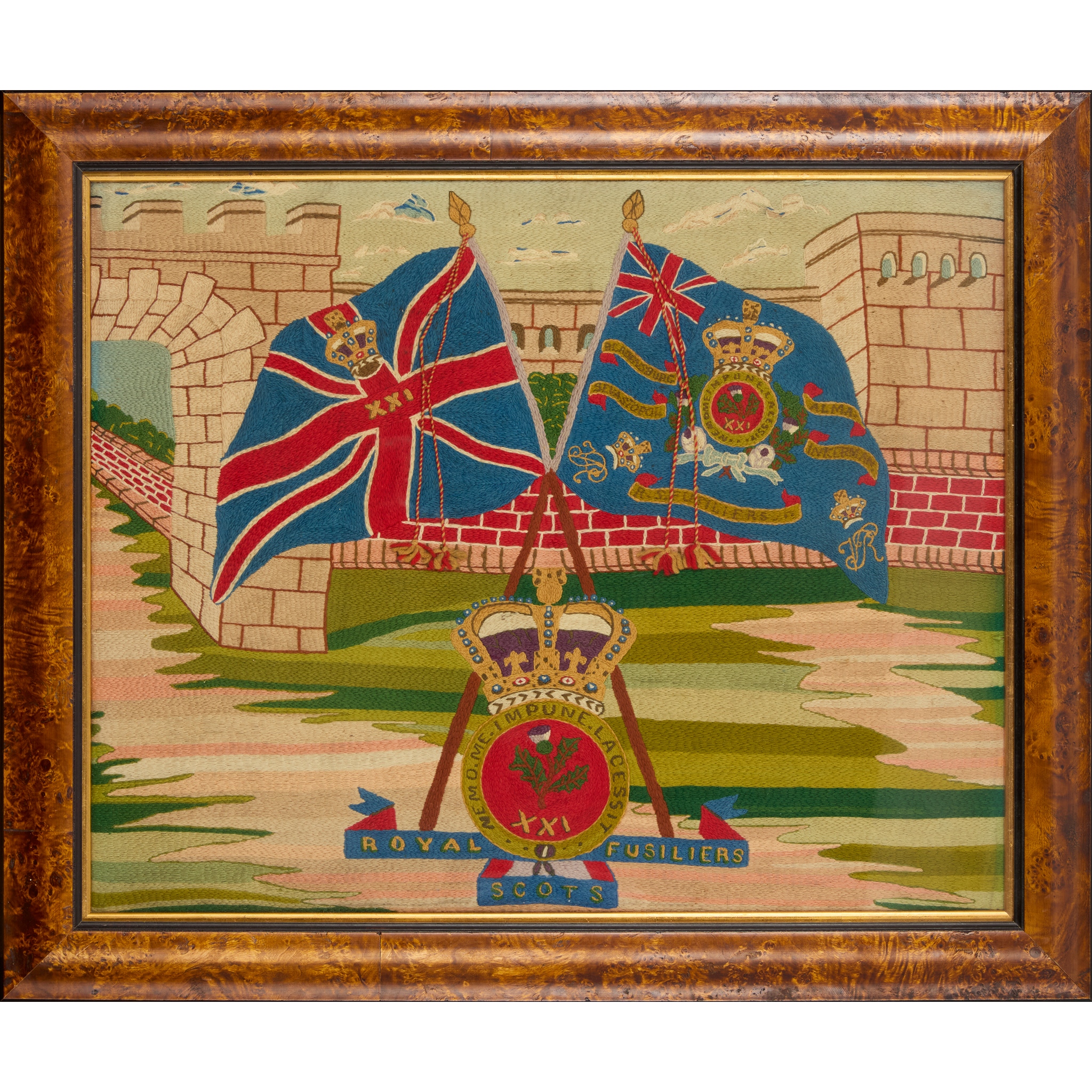 VICTORIAN COMMEMORATIVE MILITARY NEEDLEWORK OF THE ROYAL SCOTS FUSILIERS