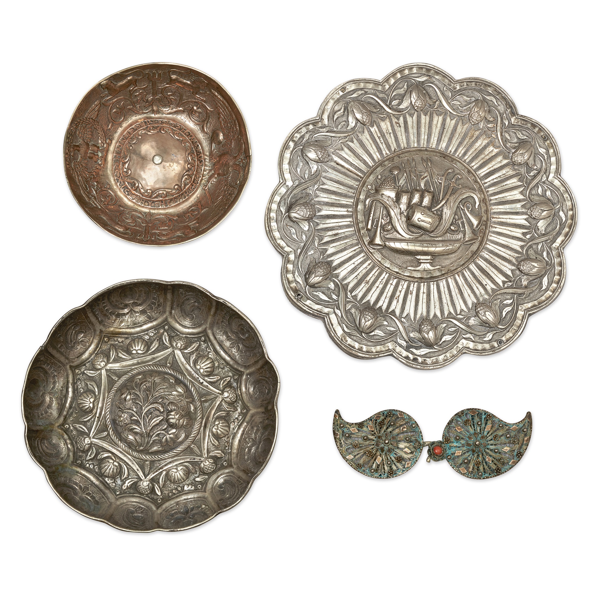 GROUP OF OTTOMAN SILVER VESSELS AND ORNAMENTS