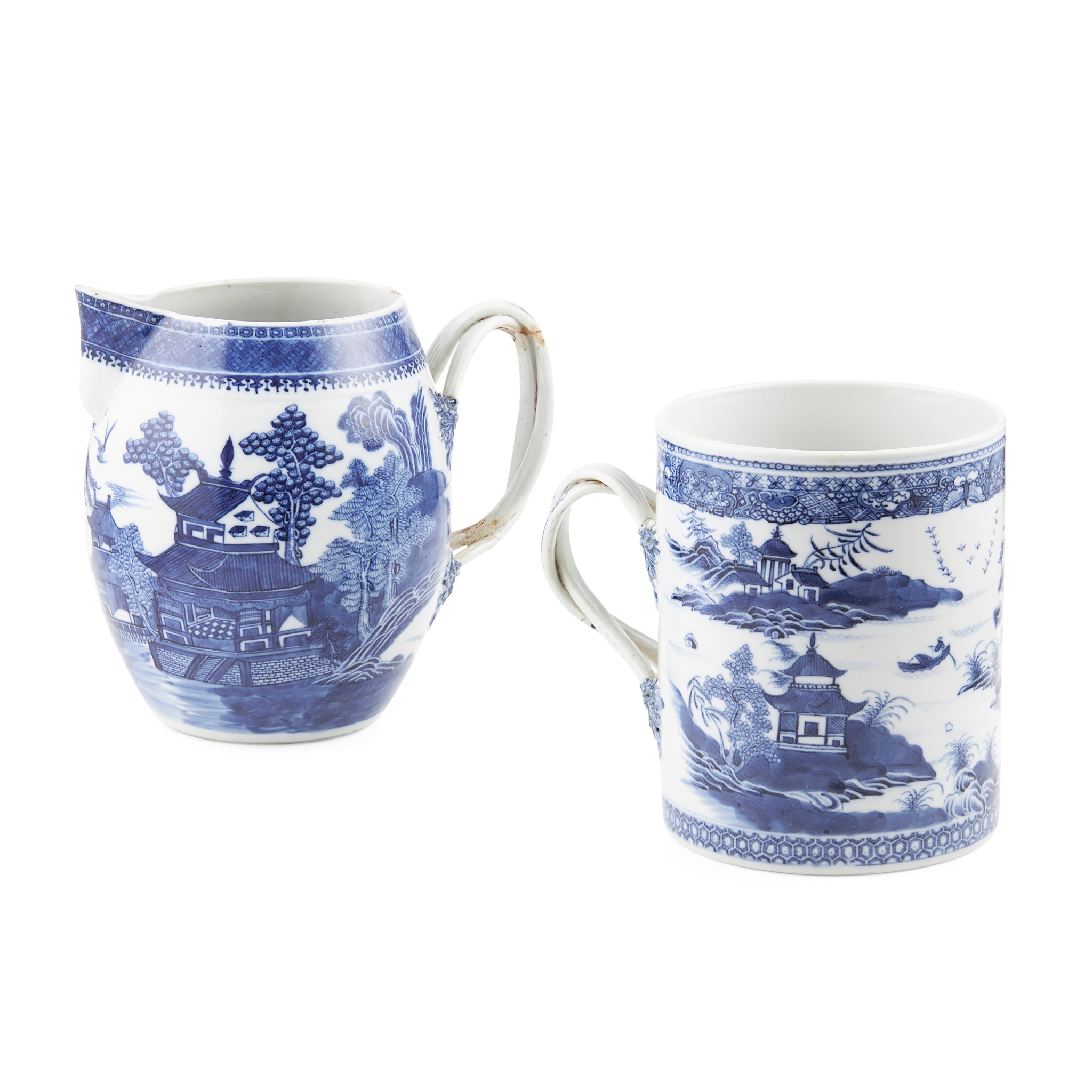 CHINESE EXPORT BLUE AND WHITE PORCELAIN JUG AND TANKARD