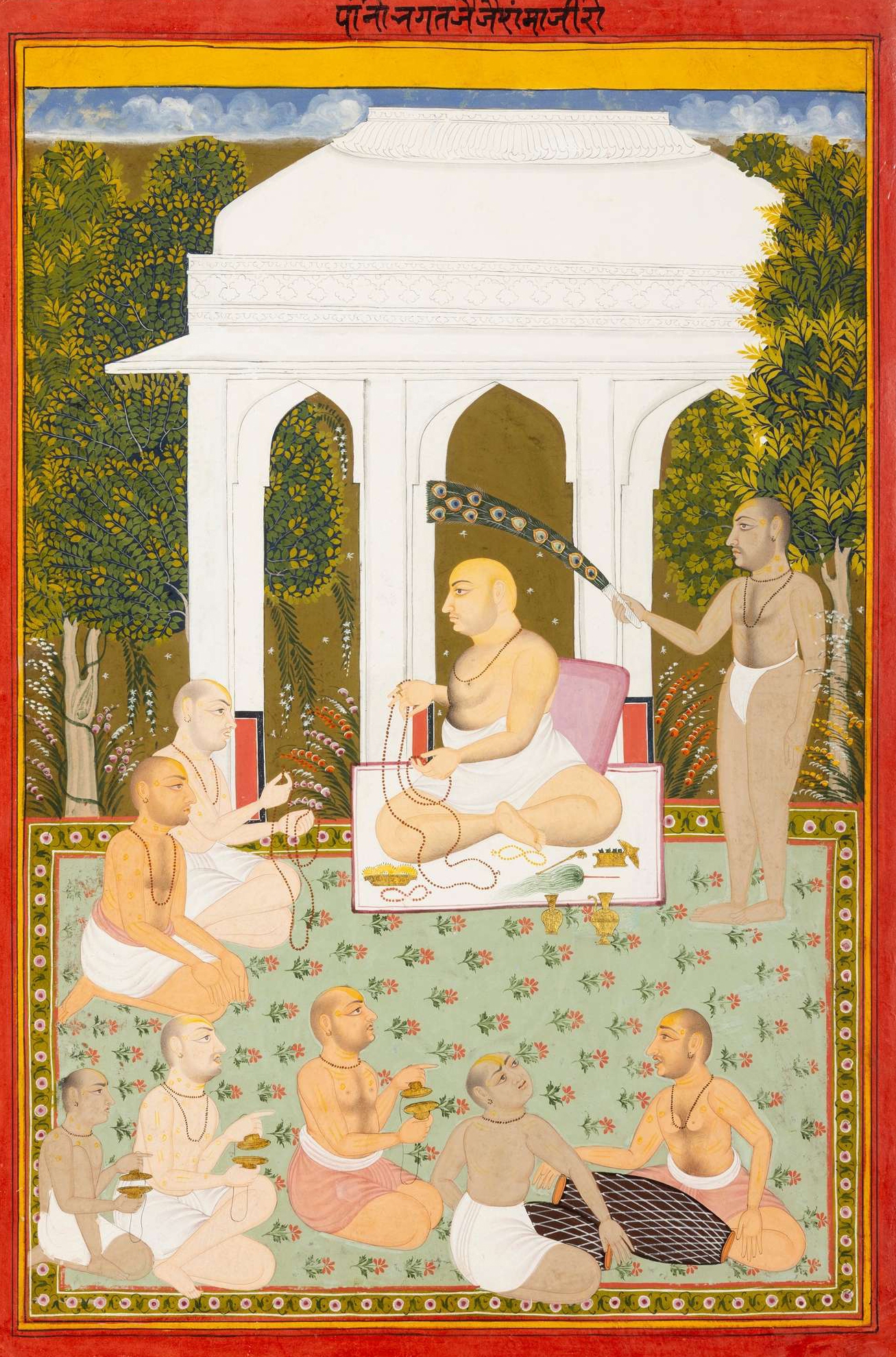 THE ACHARYA JAIJAIRAM JI AND DEVOTEES LISTENING TO DEVOTIONAL CHANTS