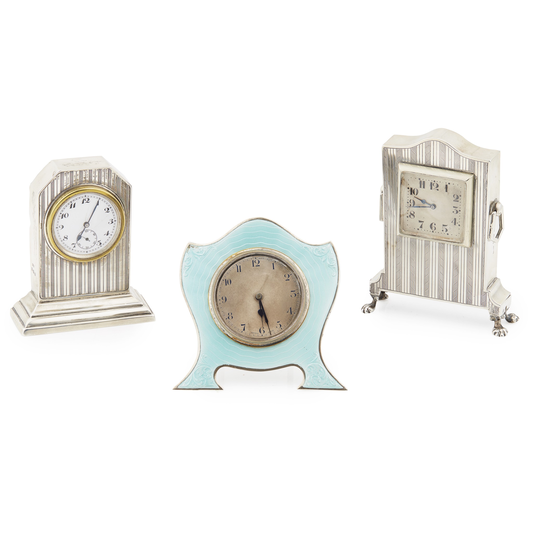 Three small silver cased dressing table clocks