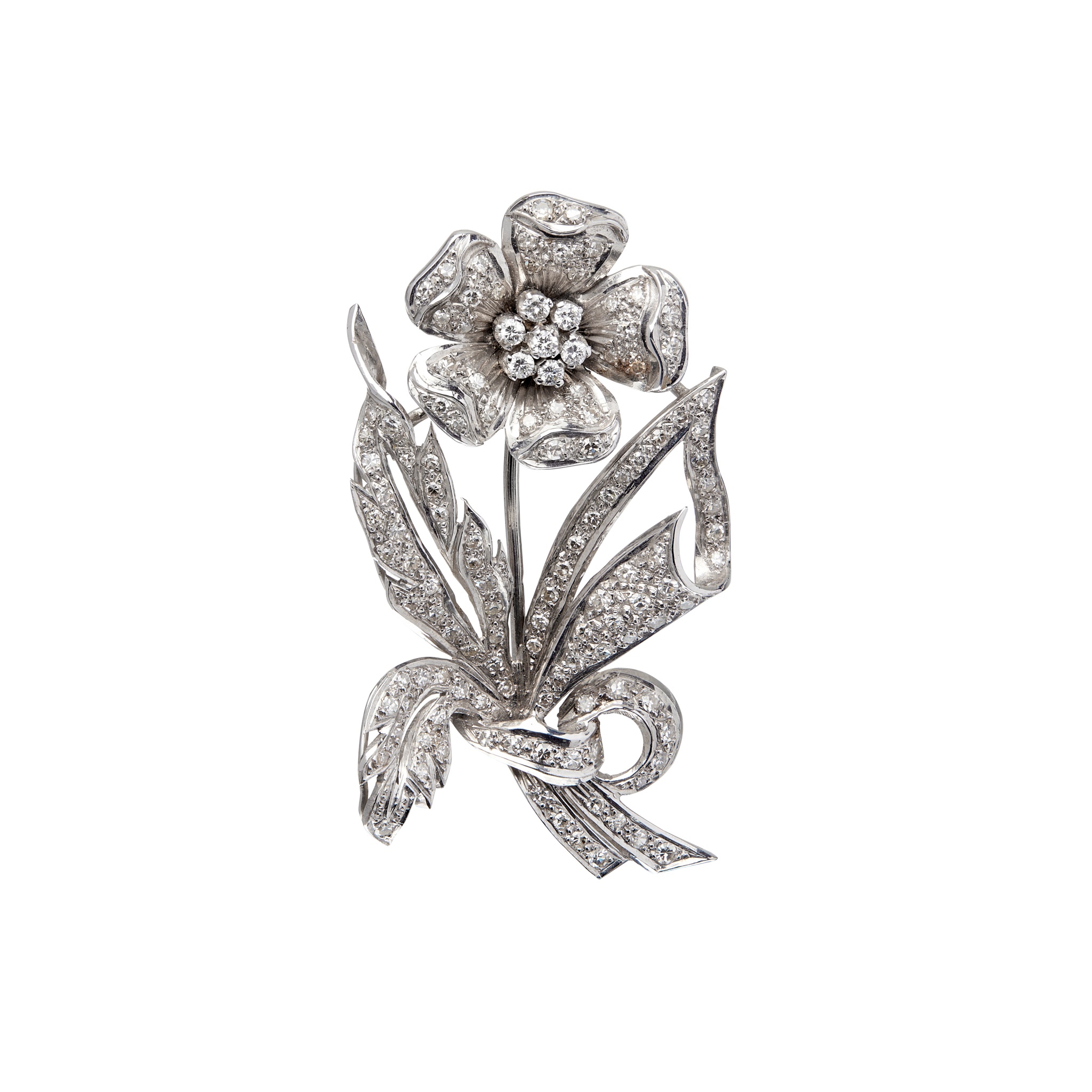 A diamond set floral spray brooch