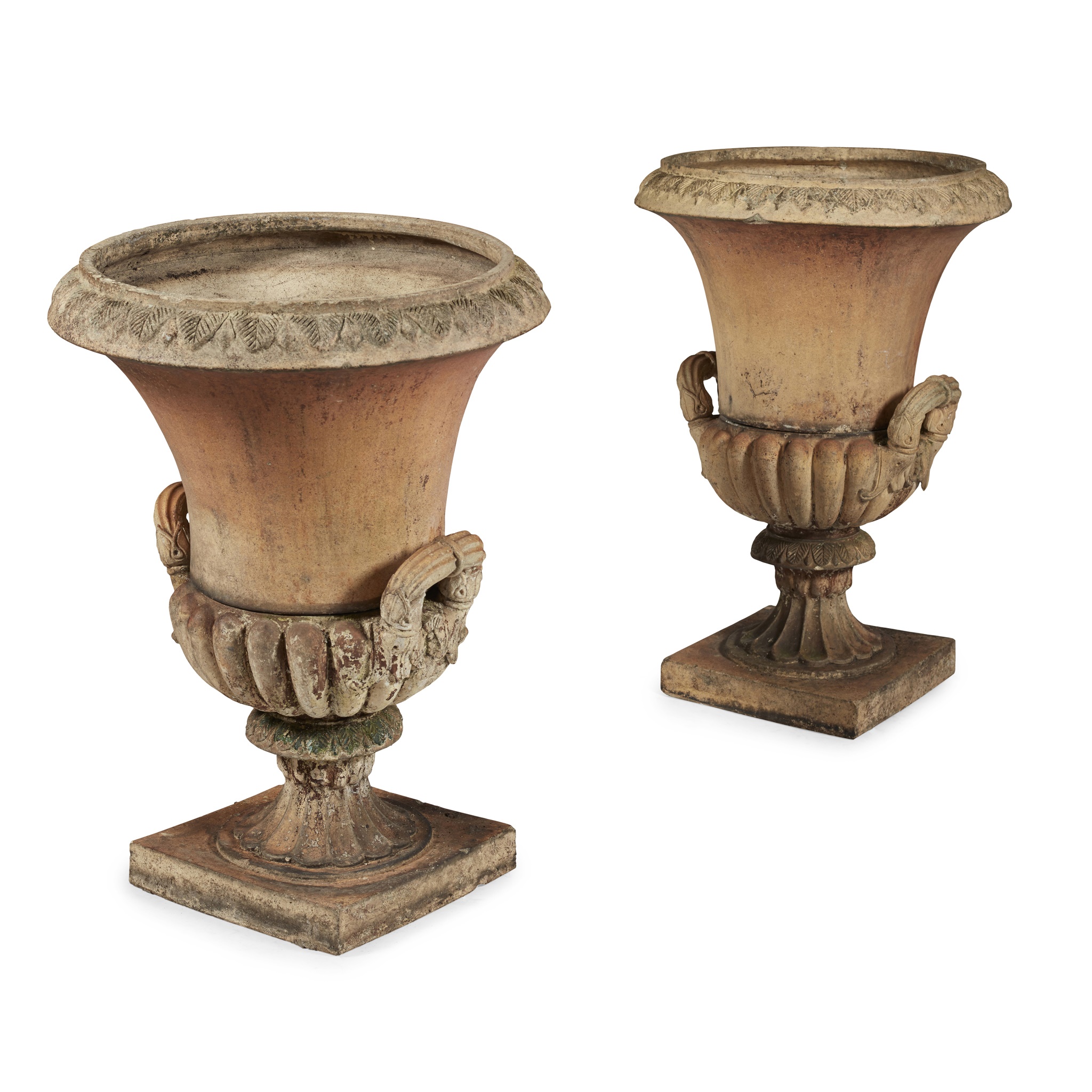 PAIR OF LARGE SCOTTISH FIRECLAY GARDEN URNS