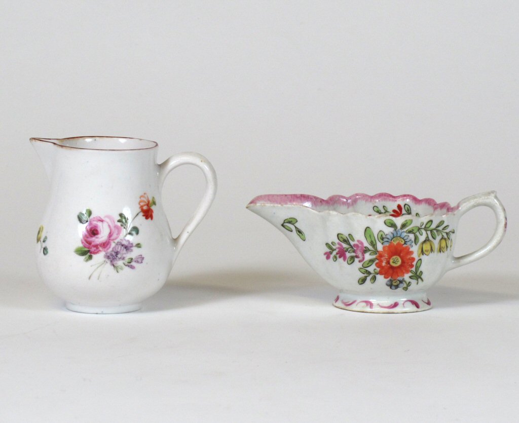 SMALL ENGLISH POLYCHROME PAINTED SAUCEBOAT PROBABLY DERBY