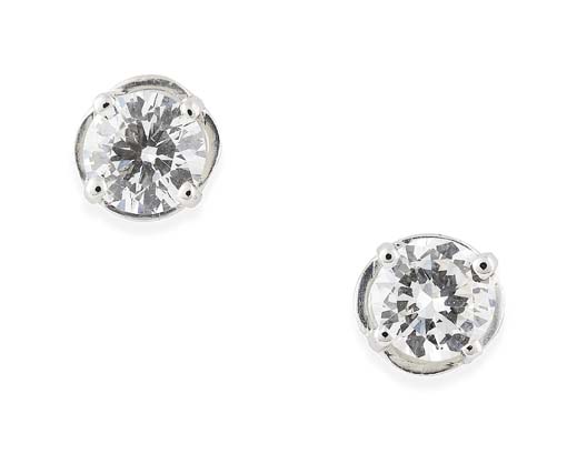 A pair of 18ct white gold mounted diamond set earrings