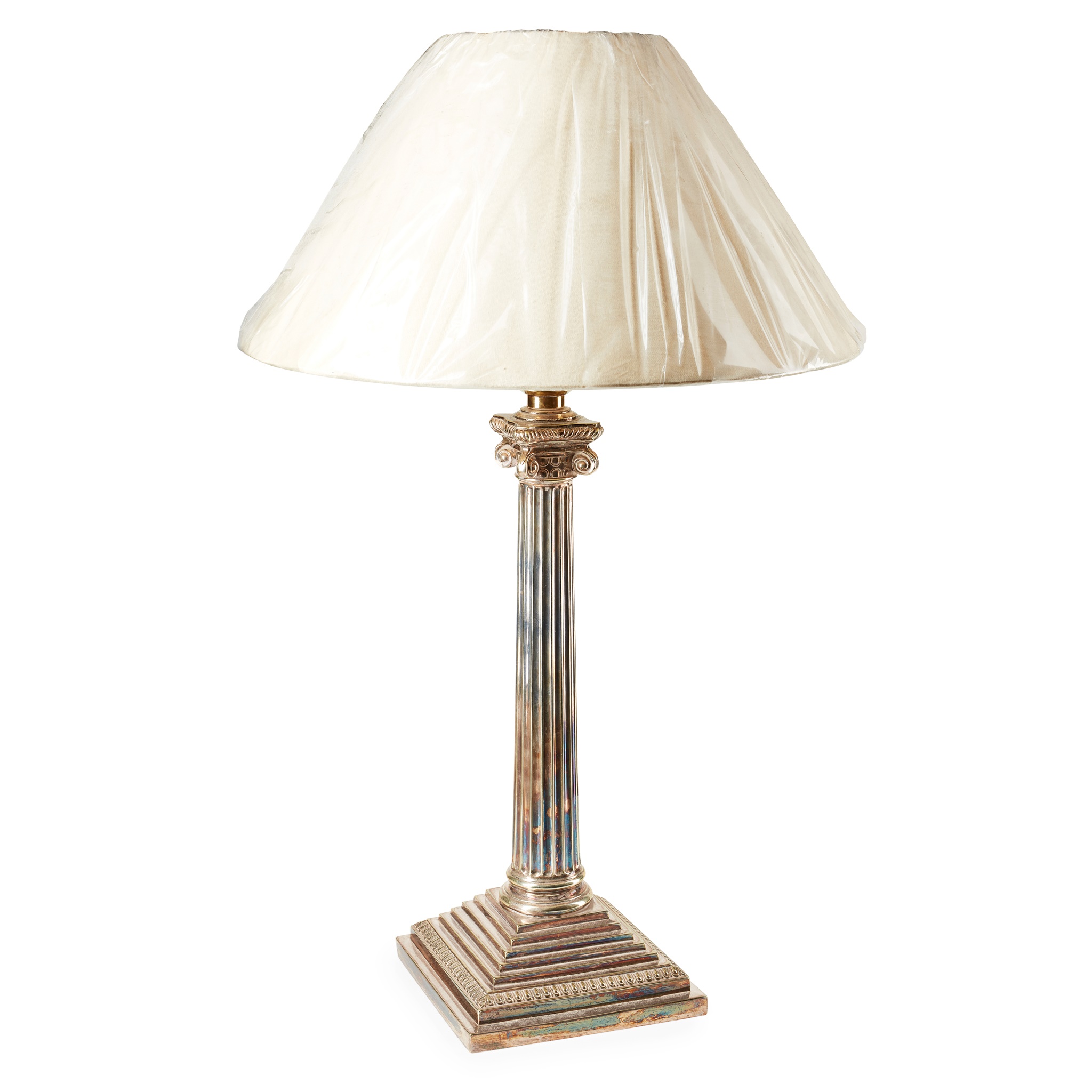 SILVERED CORINTHIAN COLUMN TABLE LAMP