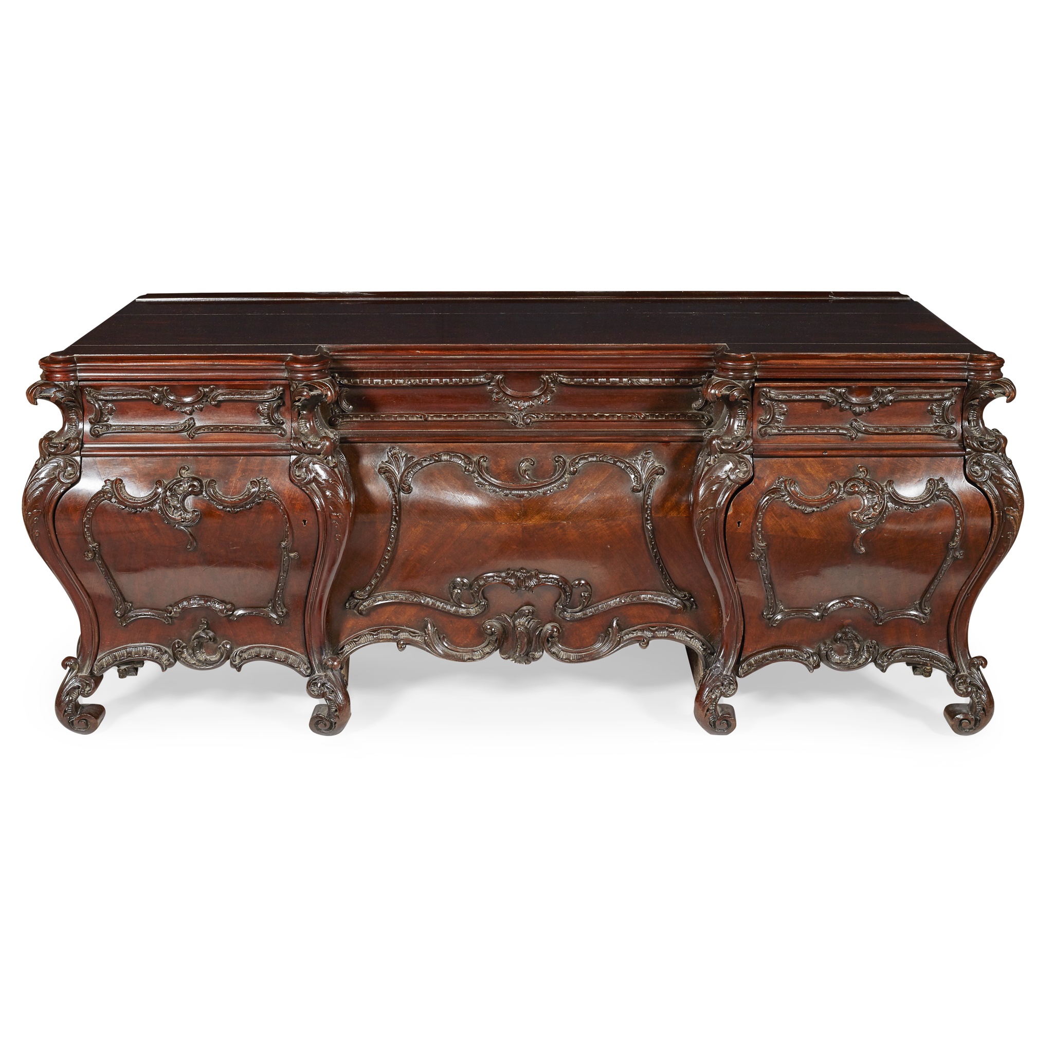 GEORGIAN STYLE MAHOGANY BOMBÉ SIDEBOARD LEAF-HOLDER