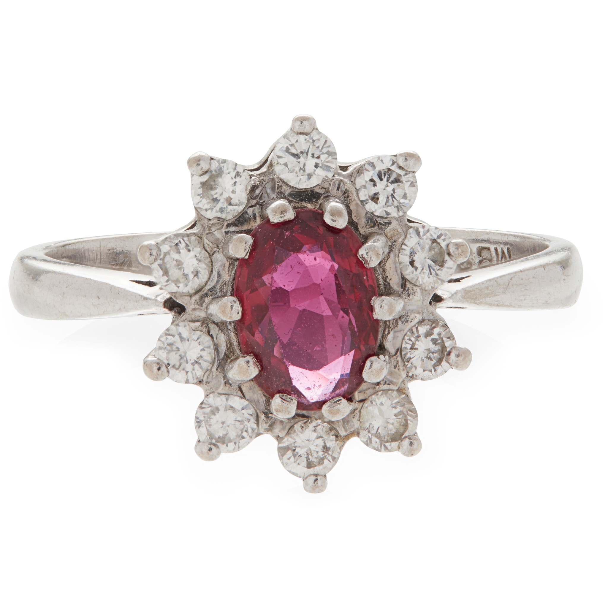 A ruby and diamond set cluster ring