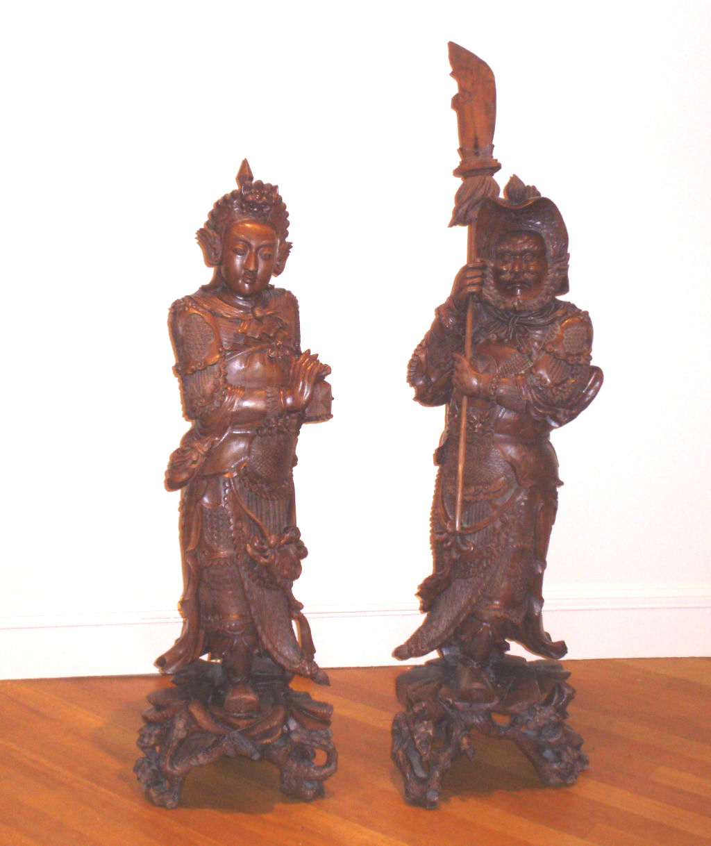 A large pair of Japanese hardwood figures