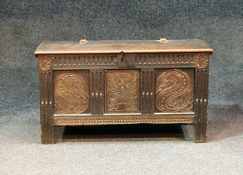 An oak coffer in the of 17th century manner,