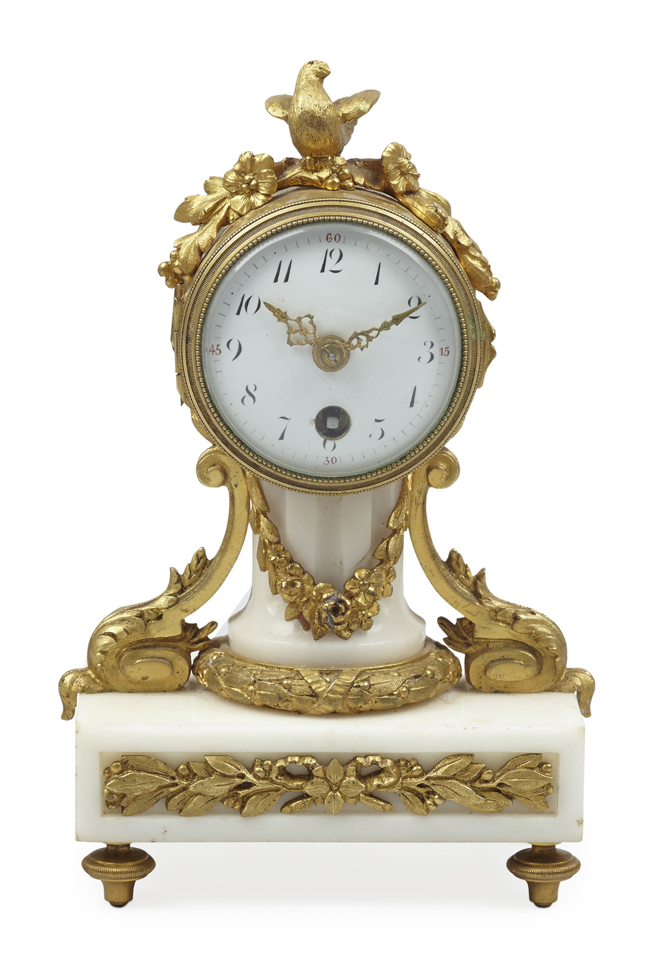 FRENCH GILT BRONZE AND MARBLE COLUMN DESK CLOCK