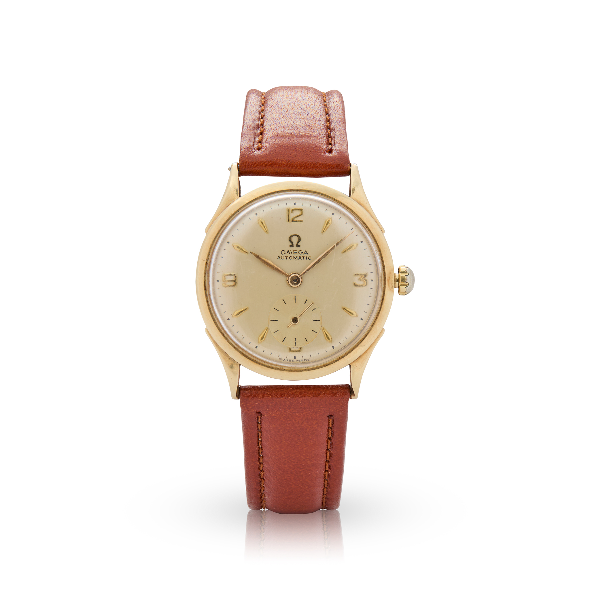 Omega. A 14k gold automatic wristwatch