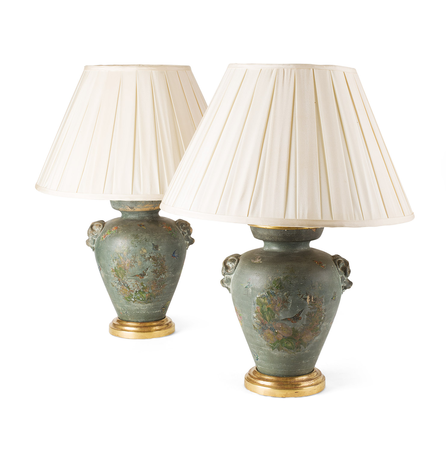 PAIR OF PAINTED POTTERY TABLE LAMPS