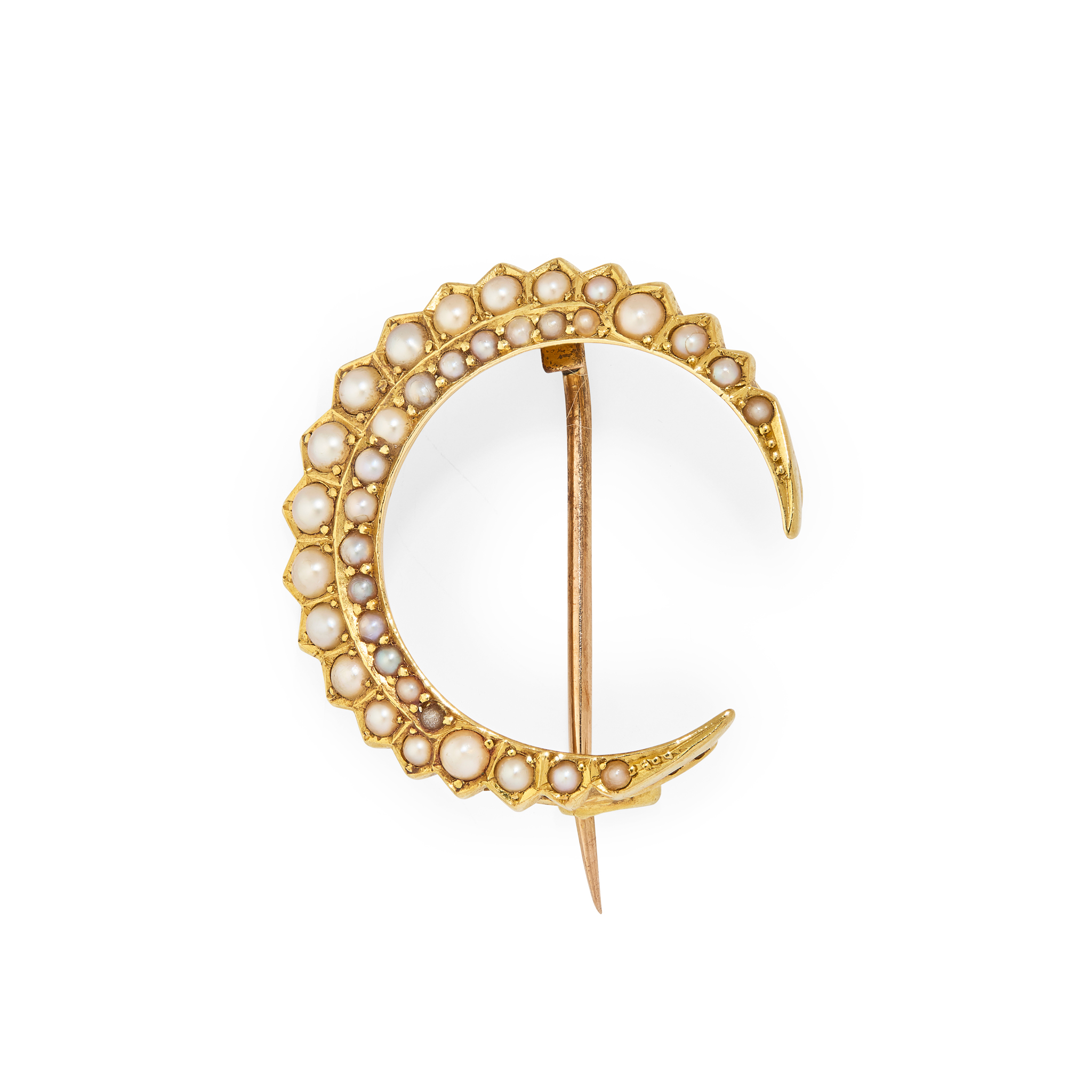 A late 19th century seed pearl crescent brooch