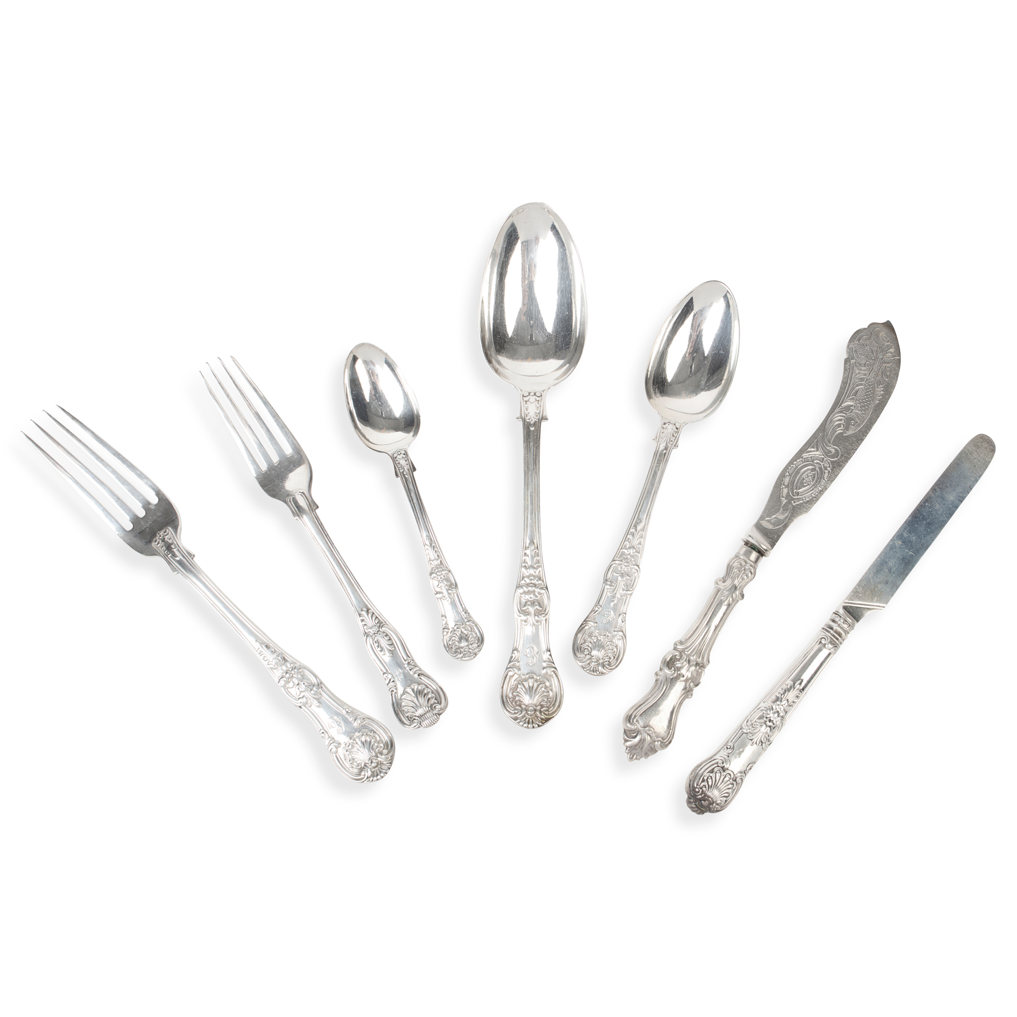 AN MATCHED COLLECTION OF EARLY VICTORIAN SINGLE STRUCK KING'S PATTERN FLATWARE