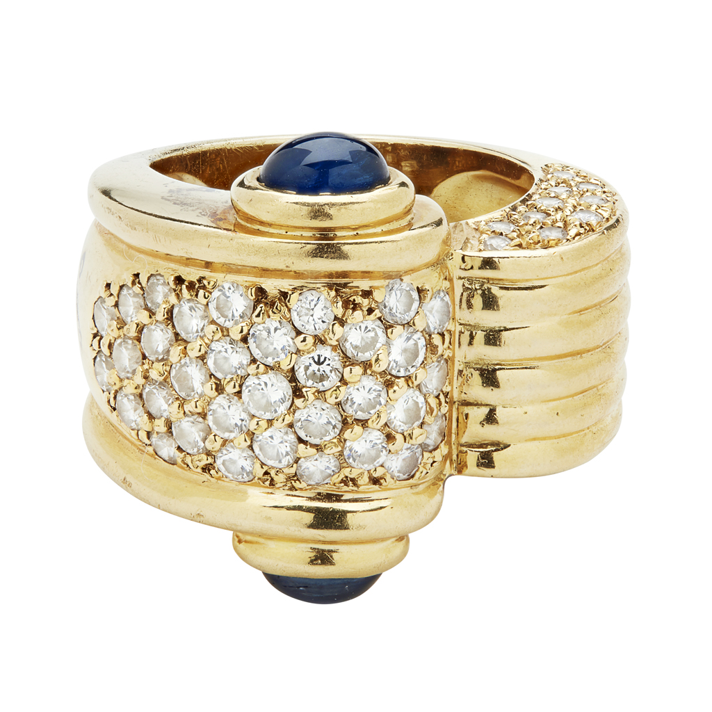 A sapphire and diamond set cocktail ring