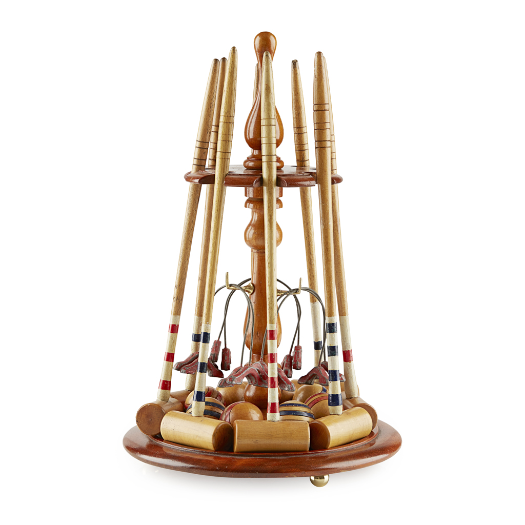 LATE VICTORIAN MINIATURE TABLE CROQUET SET, GEORGE BUSSEY & CO., LONDON