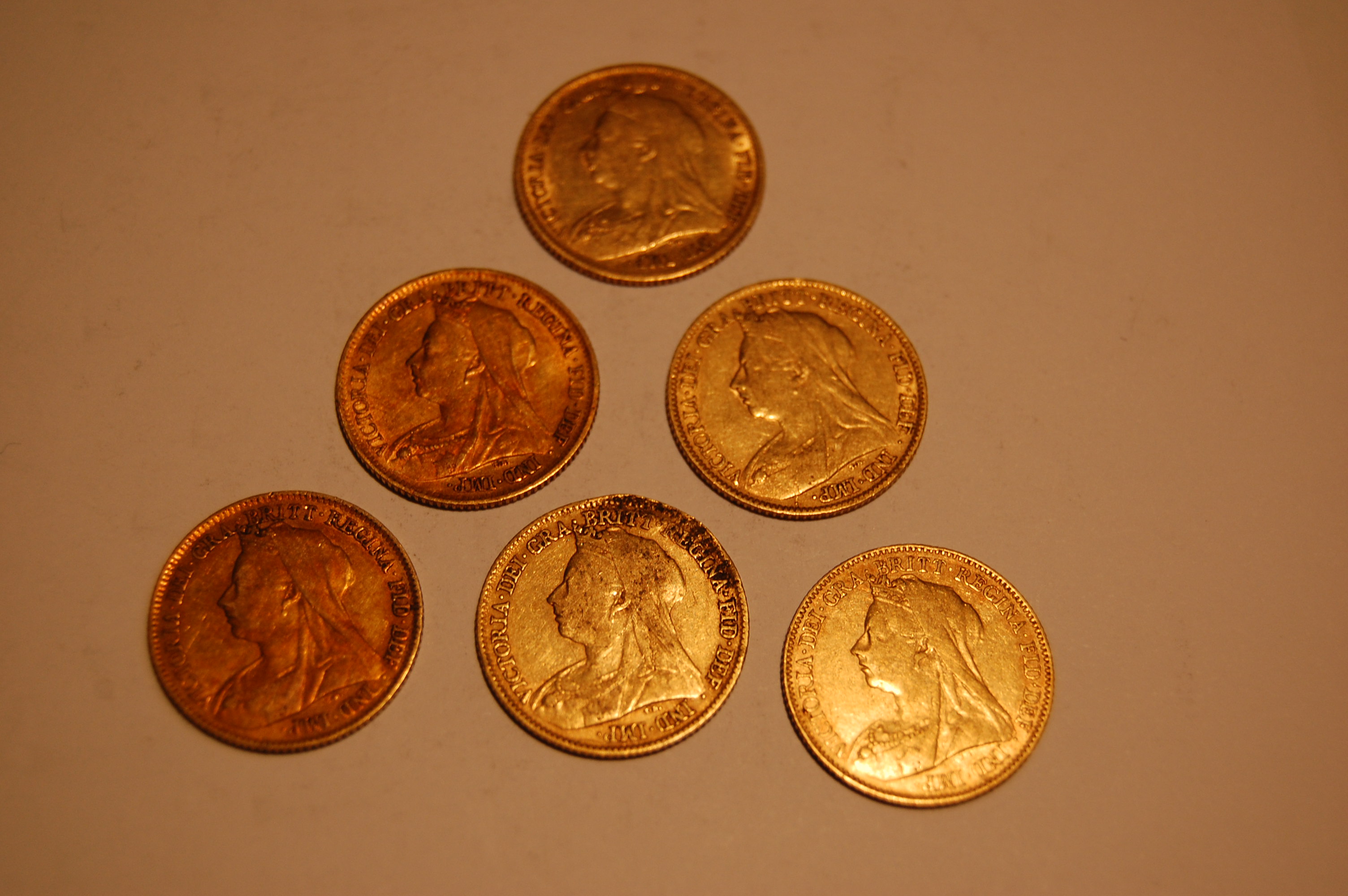 A group of old head Victorian half sovereigns