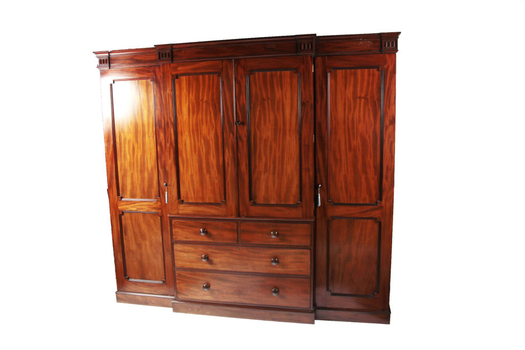 A late 19th century mahogany breakfront wardrobe