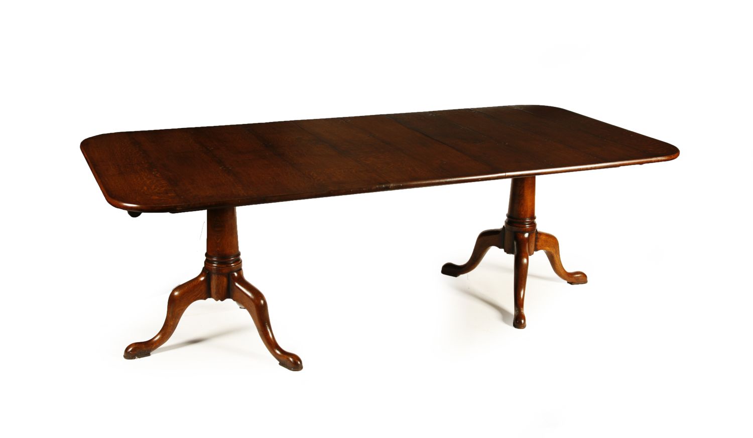 GEORGIAN STYLE OAK TWIN PEDESTAL DINING TABLE