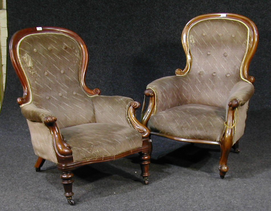 A Victorian mahogany and upholstered armchair,