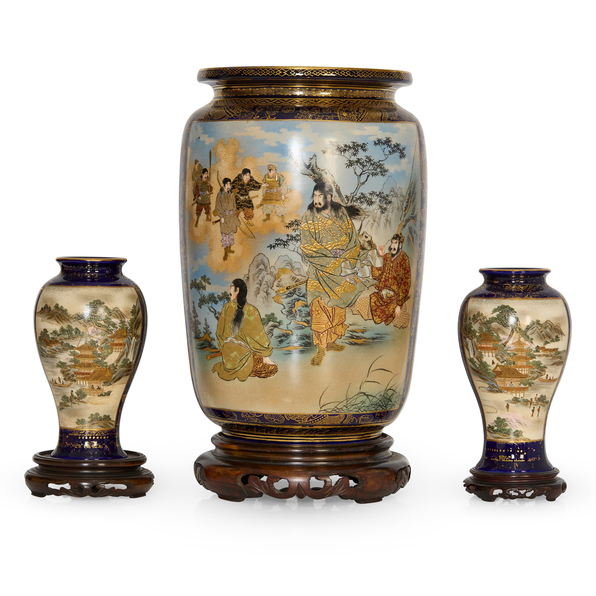 GROUP OF THREE JAPANESE SATSUMA VASES