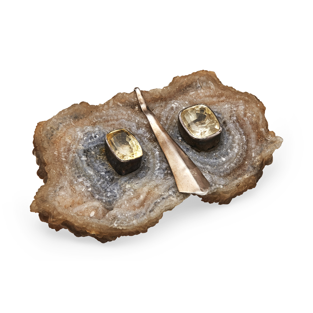 GRIMA - A silver and gem set brooch, circa 1975