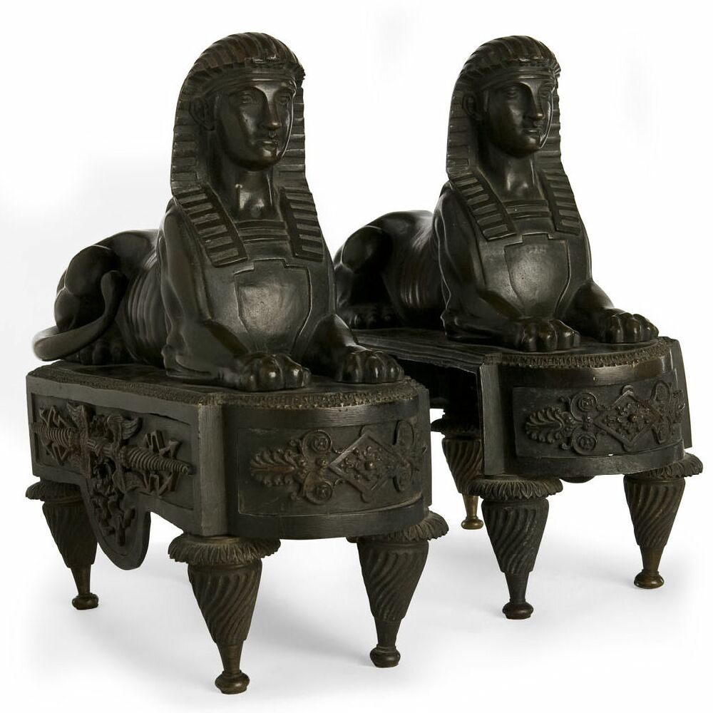 A pair of 19th century sphinx chenets