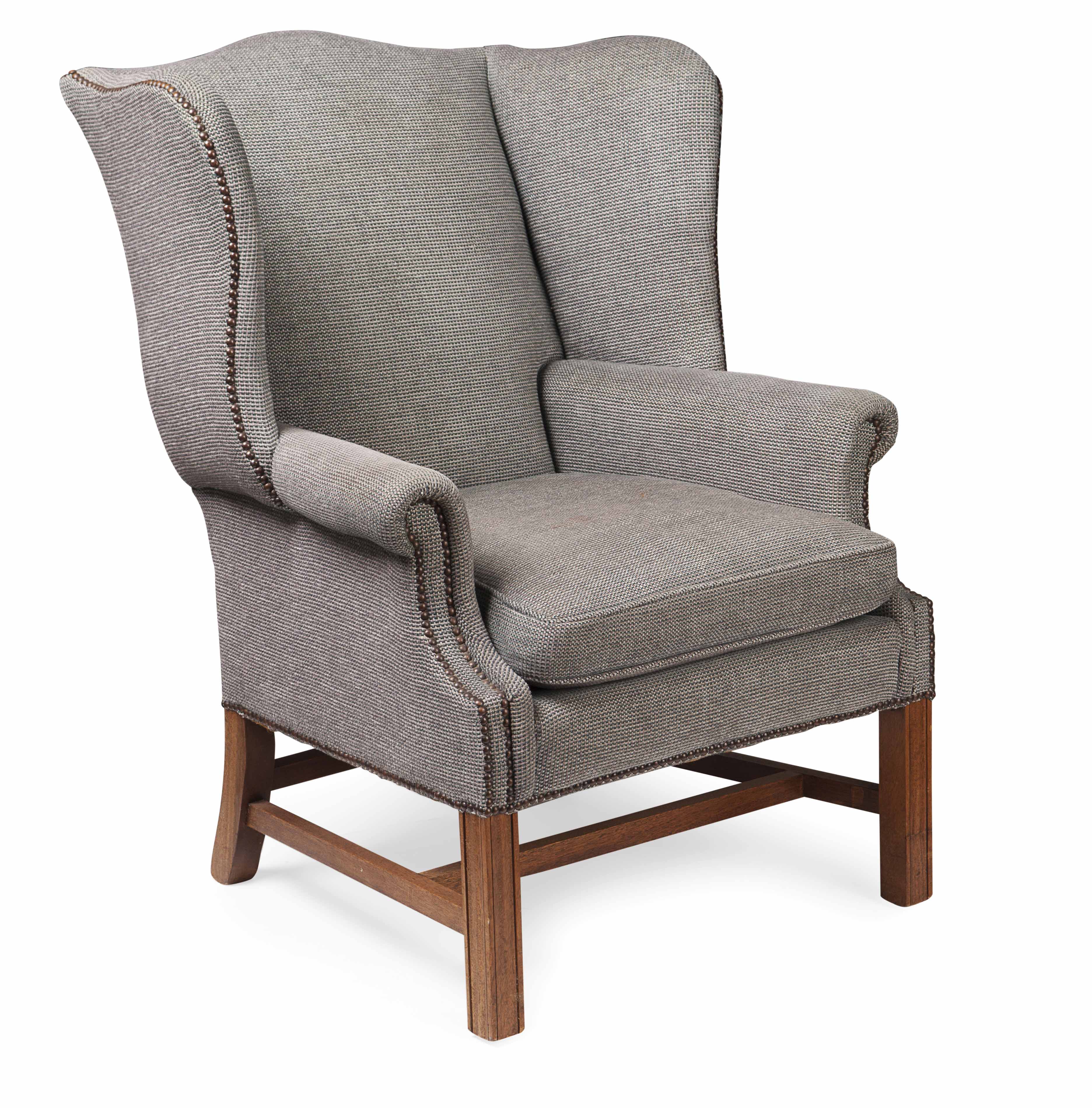 GEORGE III STYLE MAHOGANY FRAMED WING ARMCHAIR