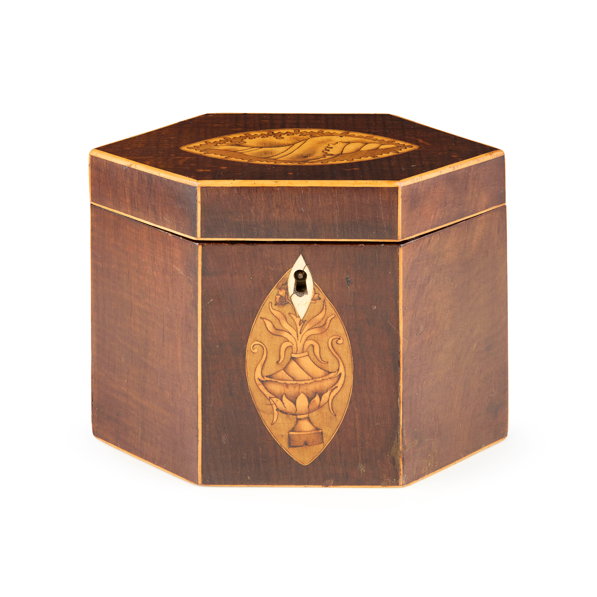 GEORGE III HEXAGONAL MAHOGANY TEA CADDY