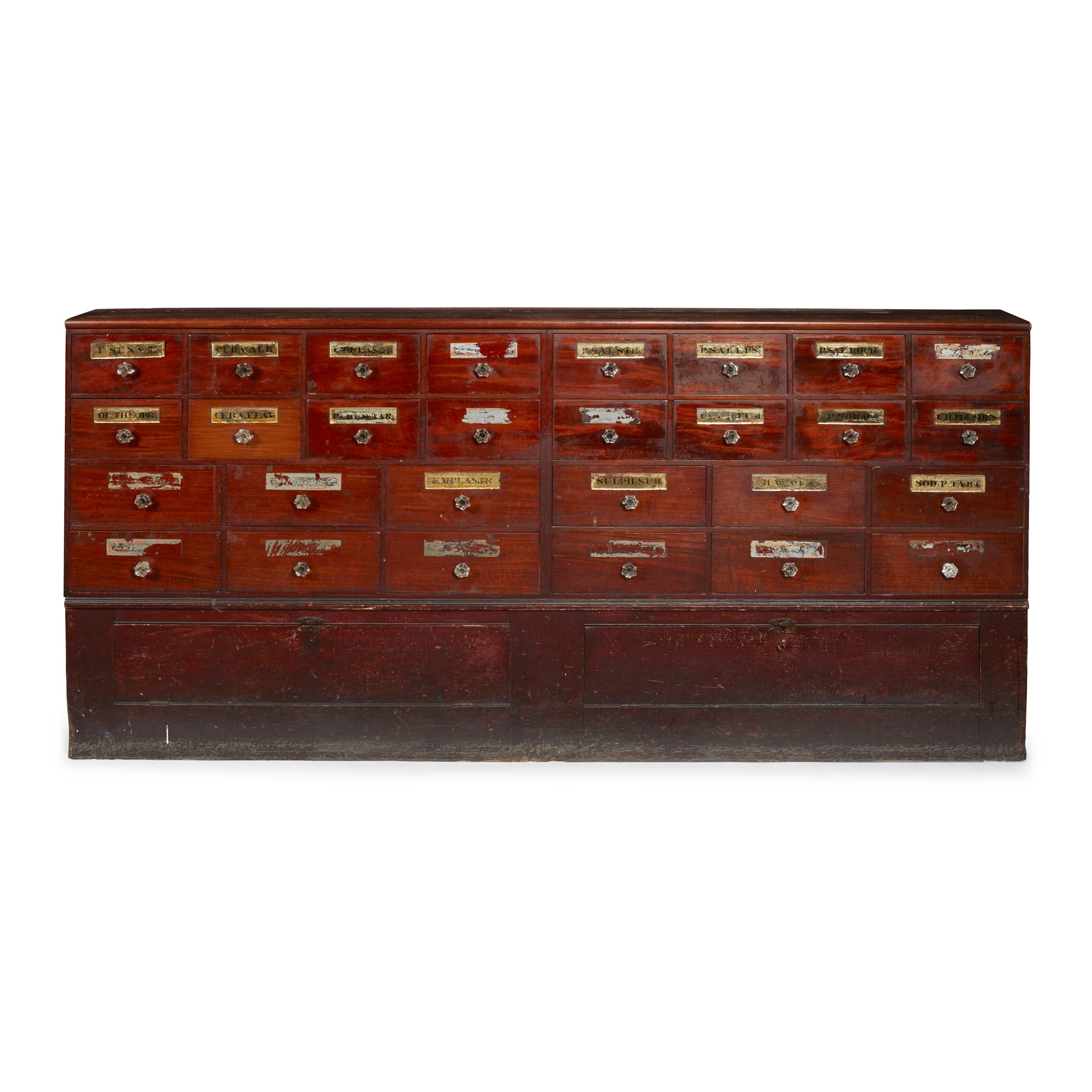 LARGE PINE AND MAHOGANY APOTHECARY'S CABINET