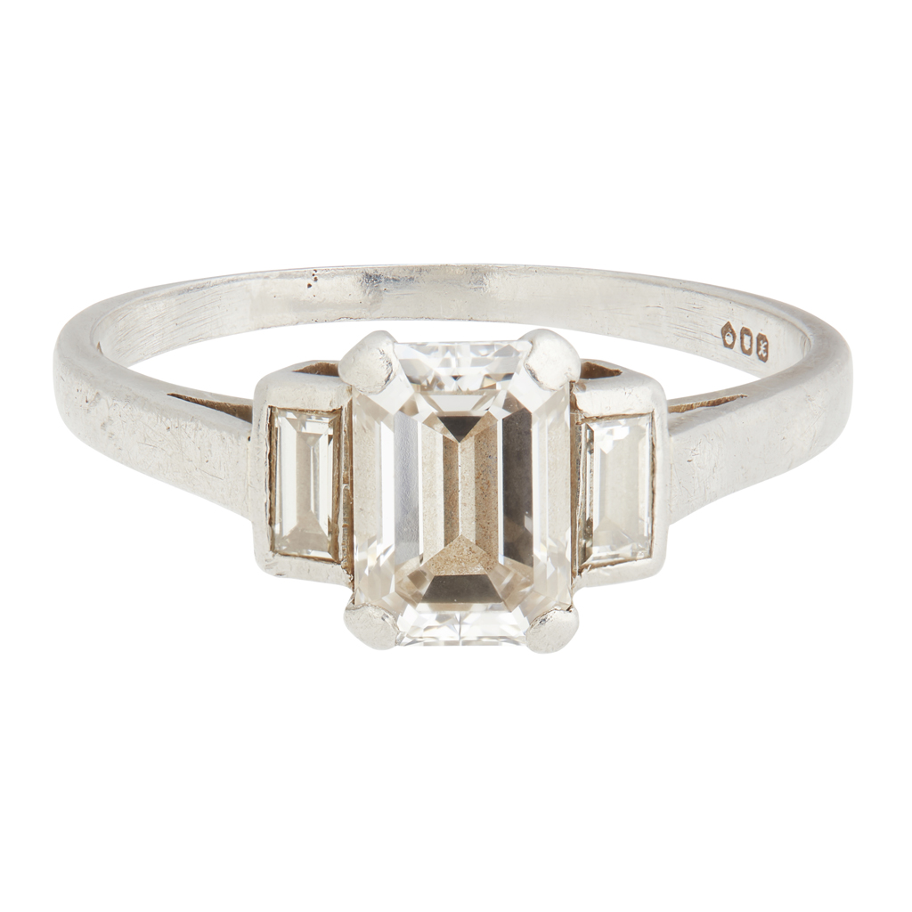 A platinum single stone diamond set ring