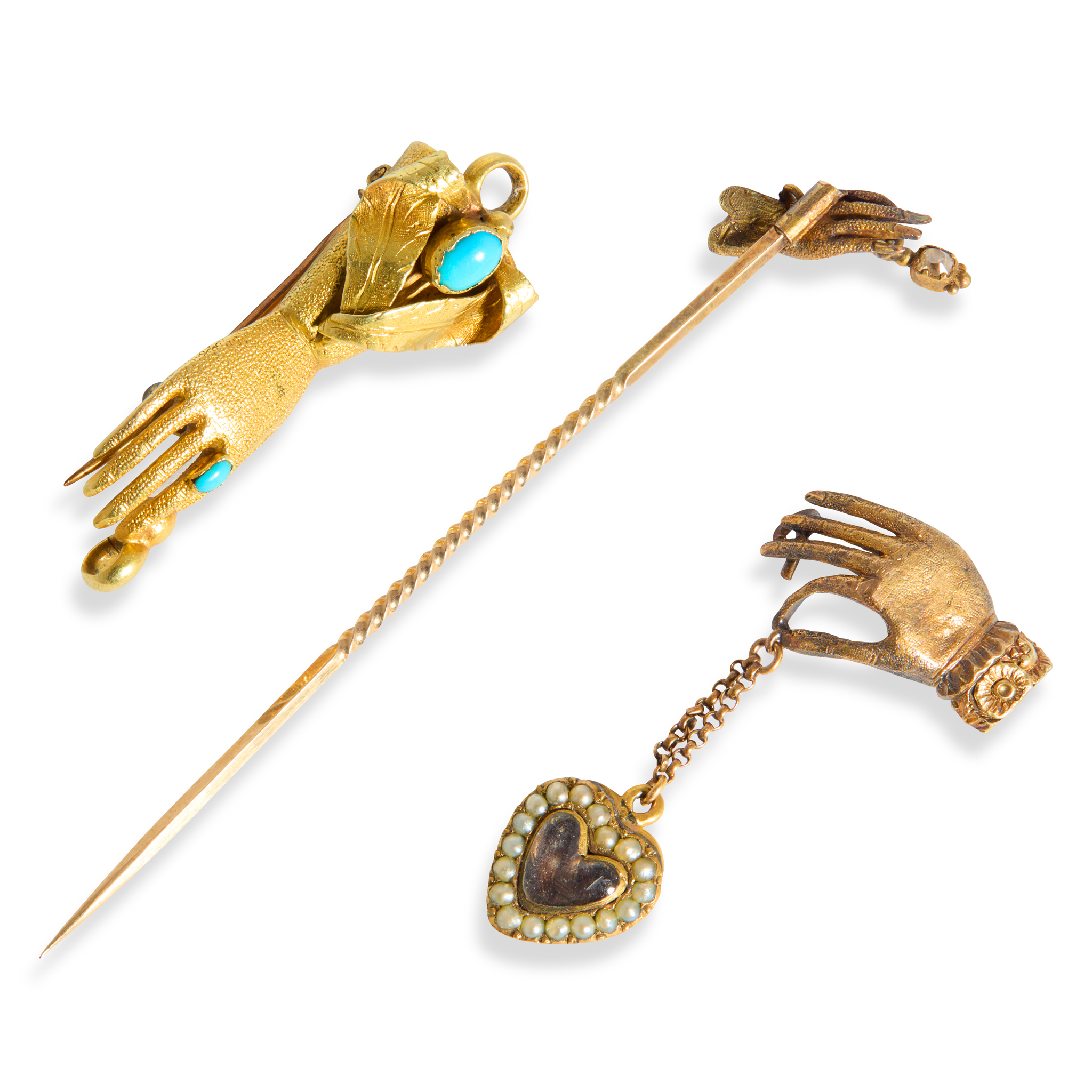 A collection of three 19th century hand jewels