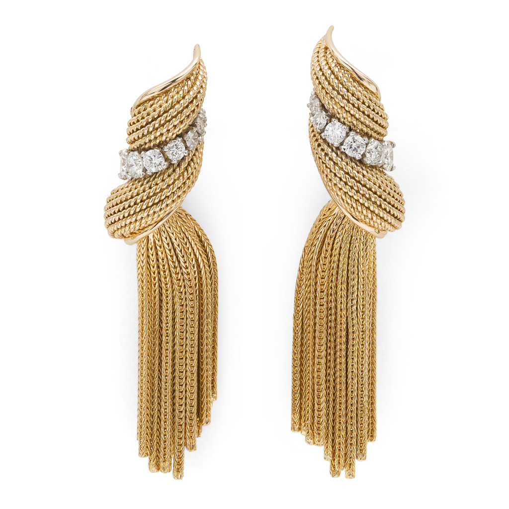 A pair of French mid-20th century and diamond set earrings