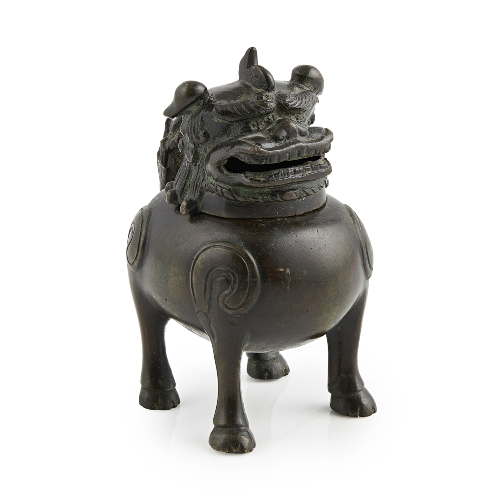 BRONZE 'BUDDHIST LION' CENSER AND COVER