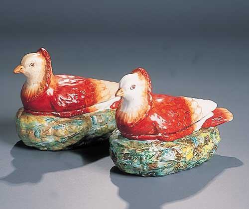 A pair of mid 19th century Staffordshire bird tureens and covers