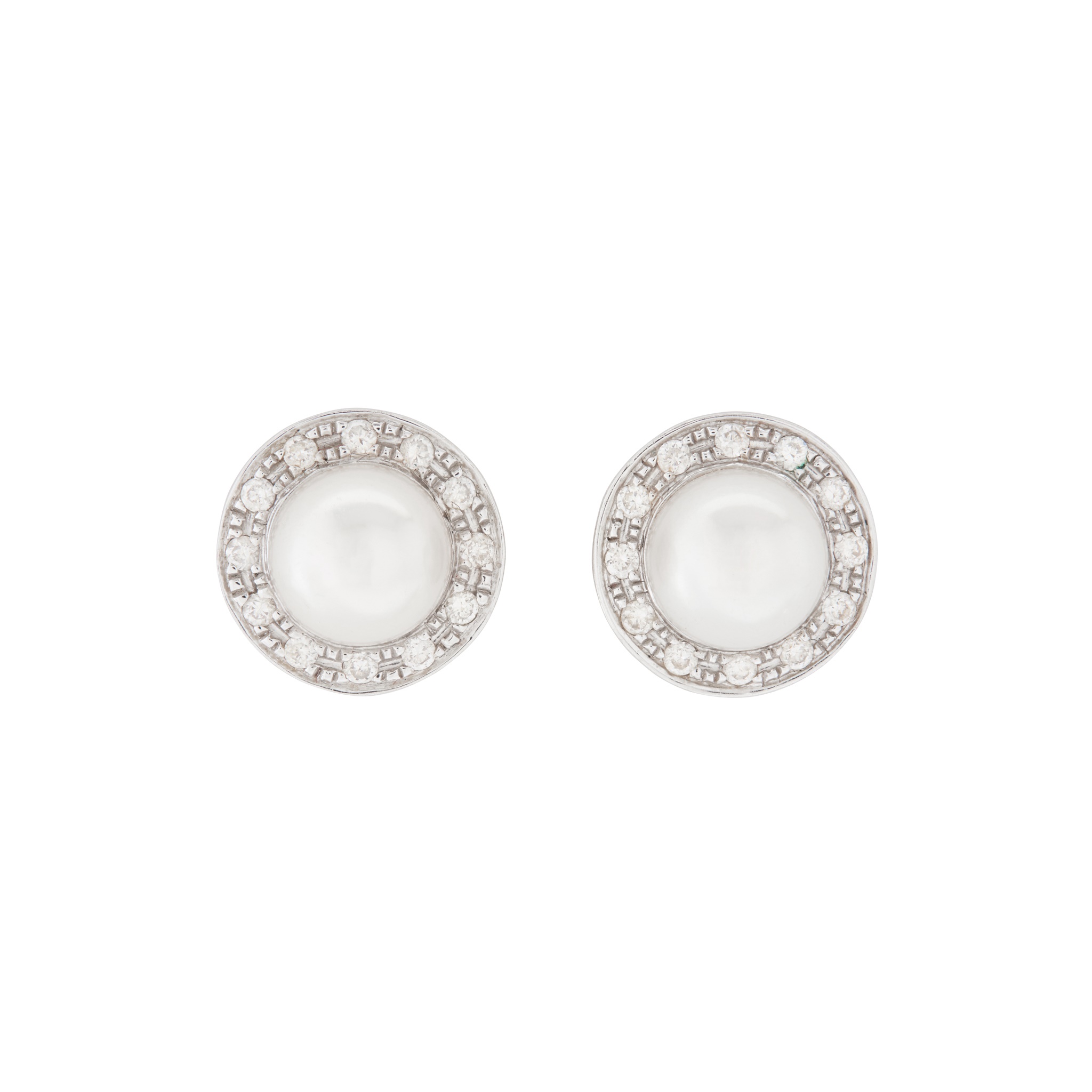 A pair of pearl and diamond cluster earrings