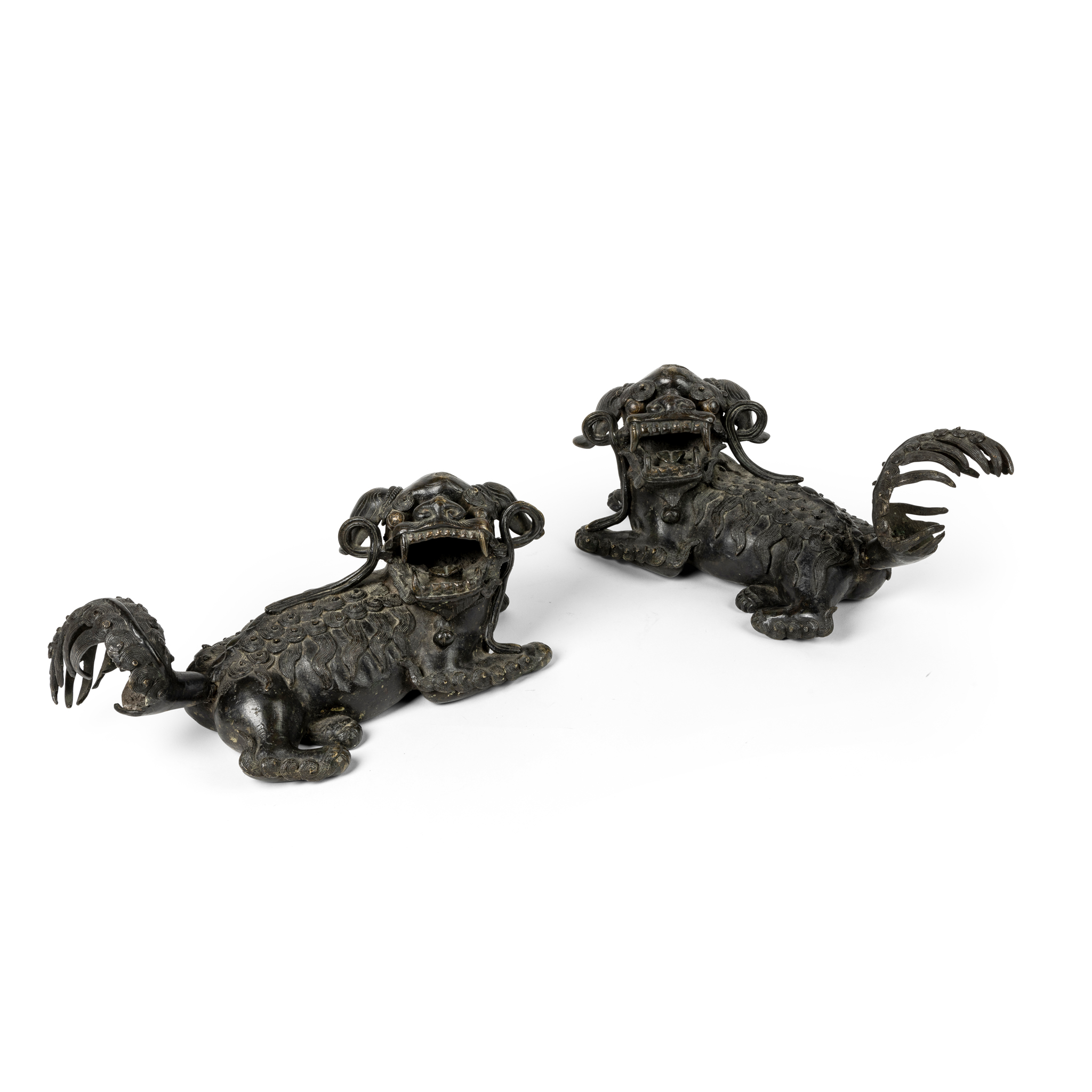 LARGE PAIR OF CHINESE BRONZE BUDDHIST LION DOGS