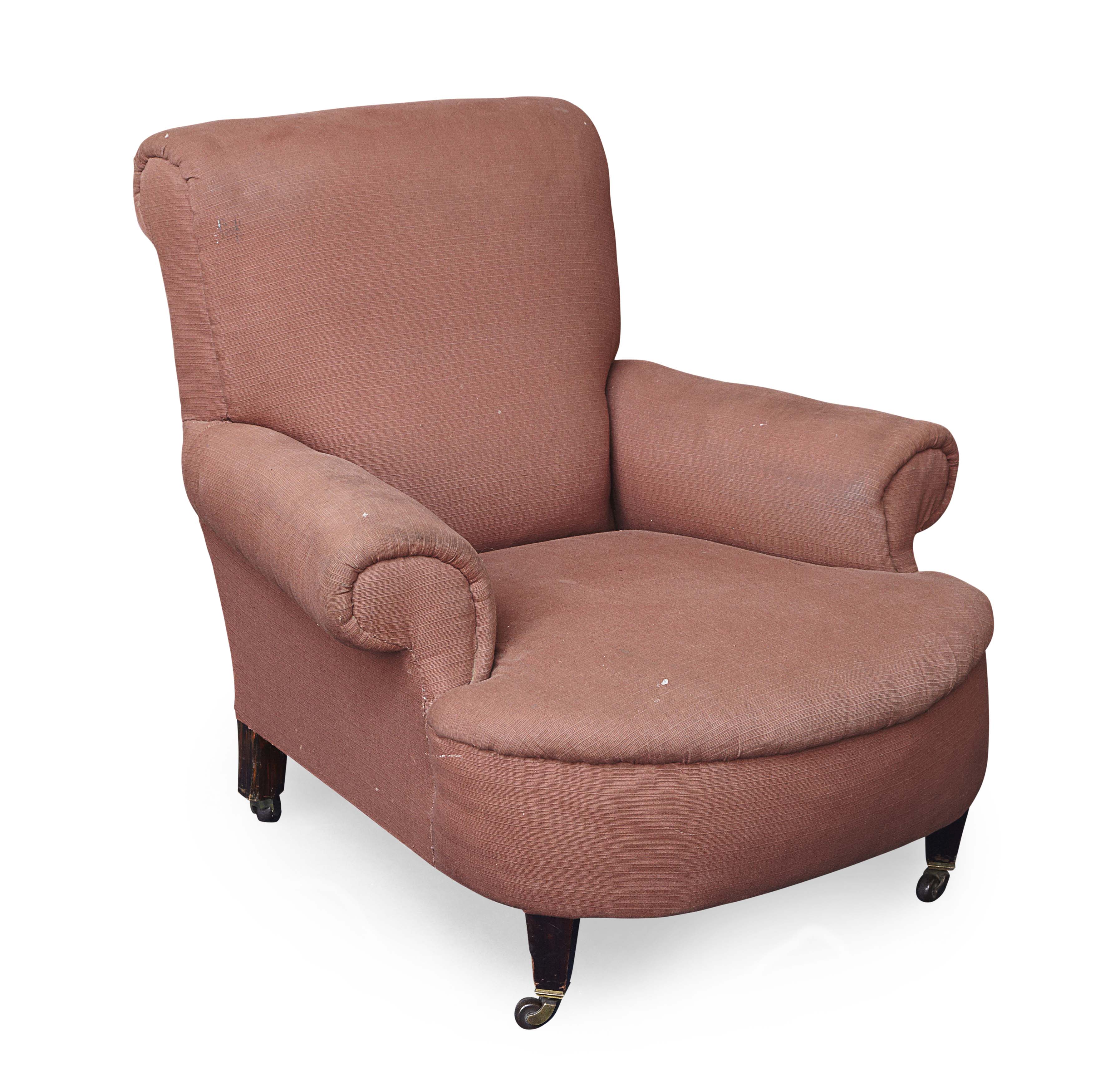 LATE VICTORIAN UPHOLSTERED EASY ARMCHAIR
