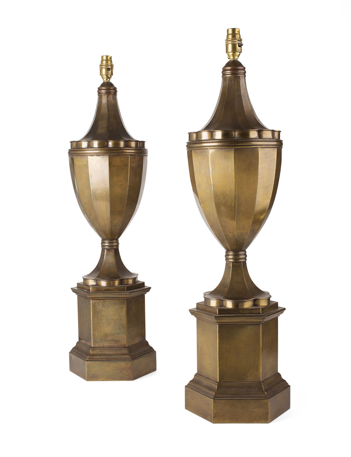PAIR OF ITALIAN BRASS URN LAMP BASES